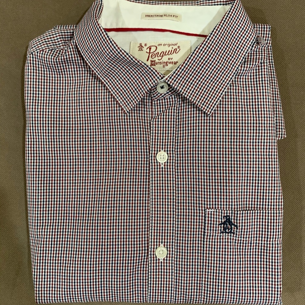 Penguin Dress Shirt Slim Fit Red/Navy/Cream